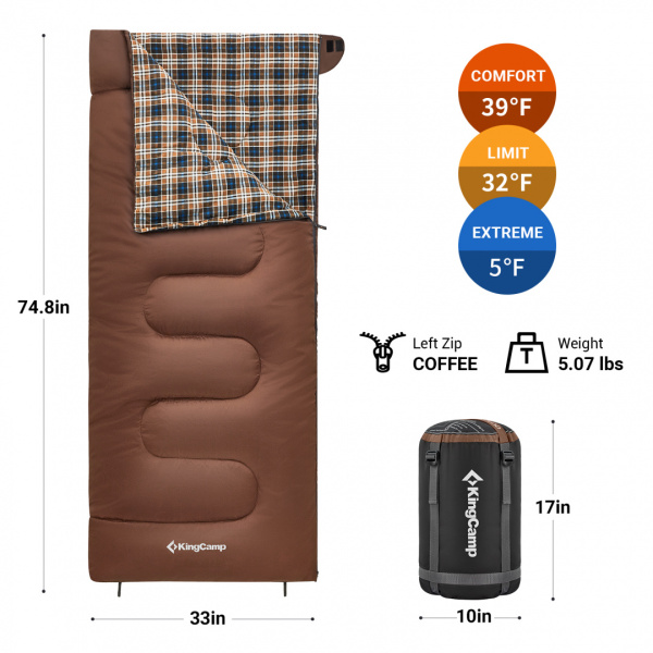 King Camp 2215 snowflake 400 -15°с 190х84 спальный мешок (-15с, коричневый левый)